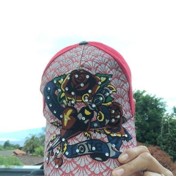 90. Love death bling red hat rose sequin - Picture 3 of 7